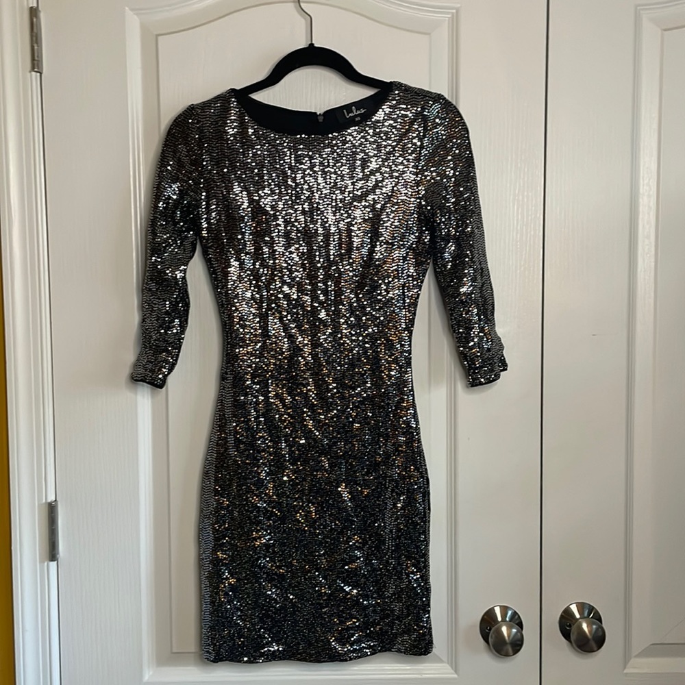 Lulu’s Black/Silver Sequin Overlay Mini Dress - XS